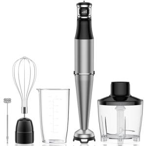 Immersion Blender Handheld 1100W 5 in 1 Corded Stick Hand Blenders for Kitchen with Trigger Speed Control, with Beaker, Chopper, Whisk, Frother, Perfect Emulsifier for Soup, Smoothie, Puree