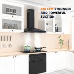 FIREGAS Black Range Hood 30 inch, 450 CFM Wall Mount Range Hood with Ducted/Ductless Convertible, Gesture Sensing Control & Touch Control Kitchen Hood Vent, Baffle Filters, Charcoal Filters