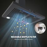 FIREGAS Black Range Hood 30 inch, 450 CFM Wall Mount Range Hood with Ducted/Ductless Convertible, Gesture Sensing Control & Touch Control Kitchen Hood Vent, Baffle Filters, Charcoal Filters