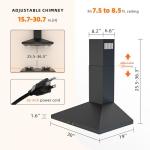 FIREGAS Black Range Hood 30 inch, 450 CFM Wall Mount Range Hood with Ducted/Ductless Convertible, Gesture Sensing Control & Touch Control Kitchen Hood Vent, Baffle Filters, Charcoal Filters