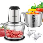 Liebe&Lecker Food Processor, Meat Grinder with 2 Bowls 8 Cup and 8 Cup, Food Chopper Electric Vegetable Chopper with 4 Large Sharp Blades for Fruits, Meat, Vegetables, Baby Food, Nuts, 2 Speed.
