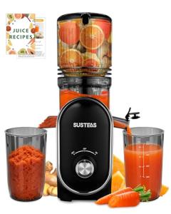 SUSTEAS Cold Press Juicer, 300W, 5.3" Large Feed Chute, 1.5L Capacity, Automatic Feeding, High Yield, Easy to Clean, Ideal for Whole Fruits & Vegetables, Black