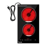 TOPWISH 12 Inch Electric Cooktop, 2 Burners Built-in Electric Stove Top Hot Plate, Drop-in Ceramic Cooktop Kitchen Stoves with Touch Control, Safety Lock, Timer, Overheat Protection, 120V Plug in