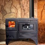 Black Cast Iron Oven, Durable Cast Iron Fireplace, Baking Cooker Oven for Warming, Made in Turkiye, Brick Lined Fireplace (Black with Glass)