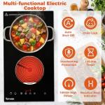 TOPWISH 12 Inch Electric Cooktop, 2 Burners Built-in Electric Stove Top Hot Plate, Drop-in Ceramic Cooktop Kitchen Stoves with Touch Control, Safety Lock, Timer, Overheat Protection, 120V Plug in