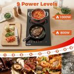 TOPWISH 12 Inch Electric Cooktop, 2 Burners Built-in Electric Stove Top Hot Plate, Drop-in Ceramic Cooktop Kitchen Stoves with Touch Control, Safety Lock, Timer, Overheat Protection, 120V Plug in