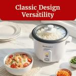 Elite Gourmet Electric Rice Cooker with Steam Tray and Non-Stick Inner Pot Makes Soups, Stews, Grains, Cereals, Keep Warm Feature, 6 Cups Cooked (3 Cups Uncooked), White