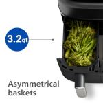 Philips Dual Basket Air Fryer 3000 Series — 8-in-1 functions, 9.5 Quarts, 2 Drawers, Auto-sync Cooking Time, 90% Less Fat, Rapid Air Technology, HomeID Recipe App, Dishwasher Safe, Black (NA351/00)