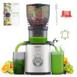 OMMO Juicer Machines, 300W Cold Press Juicer for Whole Vegetables & Fruits with 6'' Large Feed Chute, Slow Masticating Juicer Easy to Clean, High Juice Yield, BPA Free, Sliver