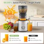 OMMO Juicer Machines, 300W Cold Press Juicer for Whole Vegetables & Fruits with 6'' Large Feed Chute, Slow Masticating Juicer Easy to Clean, High Juice Yield, BPA Free, Sliver
