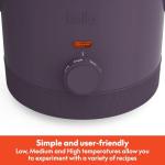 bella 1.5 Qt Slow Cooker with 3 Heat Manual Control, Ceramic Nonstick Coating, Dishwasher Safe Stoneware Pot and Tempered Glass Lid, Tangle Free Cord Wrap & Cool Touch Handles, Plum