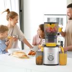 OMMO Juicer Machines, 300W Cold Press Juicer for Whole Vegetables & Fruits with 6'' Large Feed Chute, Slow Masticating Juicer Easy to Clean, High Juice Yield, BPA Free, Sliver