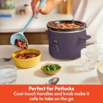 bella 1.5 Qt Slow Cooker with 3 Heat Manual Control, Ceramic Nonstick Coating, Dishwasher Safe Stoneware Pot and Tempered Glass Lid, Tangle Free Cord Wrap & Cool Touch Handles, Plum