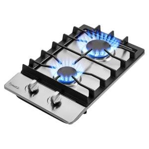 12 Inch Gas Cooktop, 2 Burners Gas Stovetop Built-in Stainless Steel Gas Stove Top Natural Gas/Propane Convertible Gas Cooker for Outdoor, Apartments, RVs