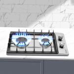 12 Inch Gas Cooktop, 2 Burners Gas Stovetop Built-in Stainless Steel Gas Stove Top Natural Gas/Propane Convertible Gas Cooker for Outdoor, Apartments, RVs