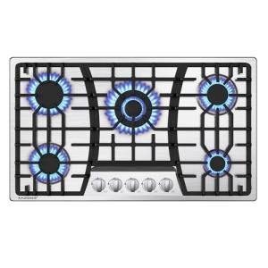 36 inch Gas Cooktop, Bulit-in Gas Stove Top with 5 Burner, NG/LPG Convertible Cooktops, 5 Burner Propane Cooktop with Thermocouple Protection, Stainless Steel