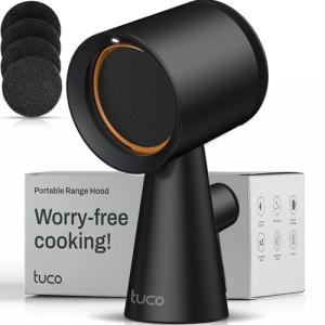 TUCO Portable Range Hood, Countertop Kitchen Exhaust Fan with 3 Speeds, 5-Layer Filter, Powerful Smoke Removal, Low Noise, Oil Cup, Air Purifier for Apartments, Dorms & Indoor BBQ Smokeless – Black