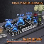 36 inch Gas Cooktop, Bulit-in Gas Stove Top with 5 Burner, NG/LPG Convertible Cooktops, 5 Burner Propane Cooktop with Thermocouple Protection, Stainless Steel