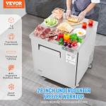 VEVOR 28" W Commercial Freezer Worktop, 7.4 Cu. Ft Undercounter Freezers with/Casters, <0~-8℉>Defrost Frozen Prep Table, Single Door Stainless Steel Food Frozen Prep Station for Restaurant, Diner