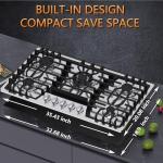 36 inch Gas Cooktop, Bulit-in Gas Stove Top with 5 Burner, NG/LPG Convertible Cooktops, 5 Burner Propane Cooktop with Thermocouple Protection, Stainless Steel