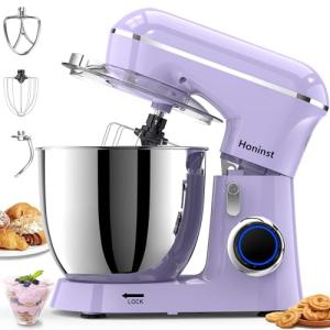 Honinst Stand Mixer, 6.5QT 10-Speed Tilt-Head Electric Stand Mixer, 3-In-1 Kitchen Mixer with Bowl, Dough Hook, Whisk and Beater, Food Mixer for Baking, Cake and Most Home Cooks, Purple