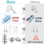 WEPSEN Hand Mixer Electric Mixing Bowls Set, 5 Speeds Handheld Mixer with 4 Nesting Stainless Steel Mixing Bowl, Measuring Cups Spoons 200W Kitchen Blender Whisk Beater Baking Supplies For Beginner