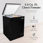 Igloo 5.0 Cu. Ft. Chest Freezer With Removable Basket, Free-Standing Door Temperature Ranges From -10 to 10 F, Front Defrost Water Drain, Perfect for Homes, Garages, Basements, RVs, Black