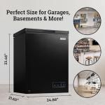 Igloo 5.0 Cu. Ft. Chest Freezer With Removable Basket, Free-Standing Door Temperature Ranges From -10 to 10 F, Front Defrost Water Drain, Perfect for Homes, Garages, Basements, RVs, Black