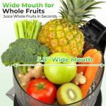 Cold Press Juicer, 5.8" Wide Feed Chute Slow Masticating Juicer Machine for Whole Fruits & Vegetables, Easy to Clean & High Juice Yield