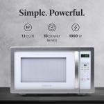Farberware 1.1 Cu. Ft. Countertop Microwave Oven – 1000 Watts Power, Auto Cook Settings, Defrost, Easy Clean and Child Safety Lock - White Platinum