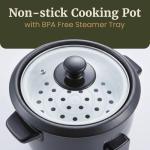 Elite Gourmet Electric Rice Cooker with Steam Tray and Non-Stick Inner Pot Makes Soups, Stews, Grains, Cereals, Keep Warm Feature, 6 Cups Cooked (3 Cups Uncooked), Black