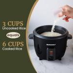 Elite Gourmet Electric Rice Cooker with Steam Tray and Non-Stick Inner Pot Makes Soups, Stews, Grains, Cereals, Keep Warm Feature, 6 Cups Cooked (3 Cups Uncooked), Black