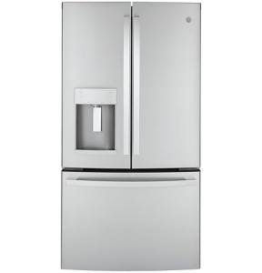 GE GYE22GYNFS 36" French Door Counter Depth Refrigerator with 22.1 cu. ft. Total Capacity Space Saving Ice Maker Showcase LED Lighting in Stainless Steel
