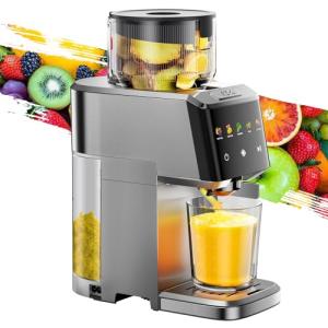 VCK Cold Press Juicer - Large 5.12" Feed Chute, Easy to Clean, Slow Masticating for Nutrient Retention, Quiet Motor, High Juice Yield, Leakproof - Sliver