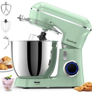 Honinst Stand Mixer, 6.5QT 10-Speed Tilt-Head Electric Stand Mixer, 3-In-1 Kitchen Mixer with Bowl, Dough Hook, Whisk and Beater, Food Mixer for Baking, Cake and Most Home Cooks, Light Green