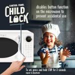 Nostalgia Retro Microwave Oven 0.7 Cu Ft, 700-Watt Countertop Size with Glass Turntable, Child Safety Lock, 8 Auto-Cook Programs, Digital Clock, White