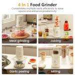 Sunvivi 250W Blender and Food Processor, 4 in 1 Electric Food Chopper for Grinding Meat, Peeling Garlic & Juicing, Variable Speed with 1.5L Glass Bowl & 2 Cups (0.4L+0.2L)