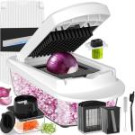 12 Blade All-in-1 Vegetable Chopper Mandoline Slicer with Container, Spiralizer with Contianers, Food Chopper, Onion Chopper, Veggie Cutter for Salad, Kitchen Gadgets Accessories Essentials, White