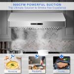 Under Cabinet Range Hood 30 inch, Kitchen Hood 900 CFM Stainless Steel with Gesture & Remote Control, 3-Speed Fan, Time Setting, Dishwasher Safe Baffle Filters, Range Hoods Ductless Convertible Duct