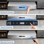 Under Cabinet Range Hood 30 inch, Kitchen Hood 900 CFM Stainless Steel with Gesture & Remote Control, 3-Speed Fan, Time Setting, Dishwasher Safe Baffle Filters, Range Hoods Ductless Convertible Duct