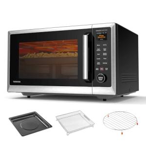 TOSHIBA P05 Combo Countertop Microwave Oven, with 2.4-Inch Color Screen, Origin Inverter Technology, Smart Sensor, Compatible with Alexa, 1100W, Air Fryer, 1.3 Cu.Ft, Silver