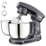 Camic Stand Mixer, 4.2QT+5.3QT Two bowls Electric Food Mixer, 10 Speeds with Digital setting 3-IN-1 Kitchen Mixer for Baking Cakes Cookie Bread Salad with Egg Whisk,Dough Hook,Flat Beater (Grey)