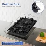 Ignivra Gas Cooktop 2 Burner,12000W Built-in Gas Stove, Black Crystal Tempered Glass Propane Cooktop, 20.08x12.2" Top Propane Stove Indoor LPG/NG Dual Fuel Hob for Apartment Kitchen RV