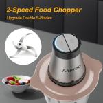 Akureo Kitchen in the Box Mini Food Processors, Electric Food Chopper with Meat Grinder & Vegetable Chopper - 2 Sets of Bi-Level Blades for Fruits/Meat/Nuts
