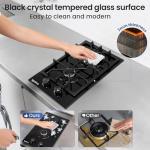 Ignivra Gas Cooktop 2 Burner,12000W Built-in Gas Stove, Black Crystal Tempered Glass Propane Cooktop, 20.08x12.2" Top Propane Stove Indoor LPG/NG Dual Fuel Hob for Apartment Kitchen RV