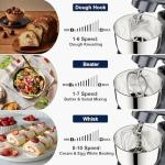 Camic Stand Mixer, 4.2QT+5.3QT Two bowls Electric Food Mixer, 10 Speeds with Digital setting 3-IN-1 Kitchen Mixer for Baking Cakes Cookie Bread Salad with Egg Whisk,Dough Hook,Flat Beater (Grey)
