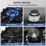 Ignivra Gas Cooktop 2 Burner,12000W Built-in Gas Stove, Black Crystal Tempered Glass Propane Cooktop, 20.08x12.2" Top Propane Stove Indoor LPG/NG Dual Fuel Hob for Apartment Kitchen RV
