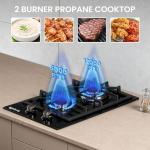Ignivra Gas Cooktop 2 Burner,12000W Built-in Gas Stove, Black Crystal Tempered Glass Propane Cooktop, 20.08x12.2" Top Propane Stove Indoor LPG/NG Dual Fuel Hob for Apartment Kitchen RV