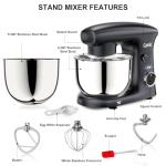 Camic Stand Mixer, 4.2QT+5.3QT Two bowls Electric Food Mixer, 10 Speeds with Digital setting 3-IN-1 Kitchen Mixer for Baking Cakes Cookie Bread Salad with Egg Whisk,Dough Hook,Flat Beater (Grey)