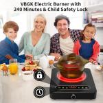 VBGK Single Burner Electric Cooktop, 110V 1800W Electric Cooktop with LED Touch Controls and Knob Controls, 10 Power Levels, 4-Hour Timer, Safety Lock, Single Burner Overheat Protection
